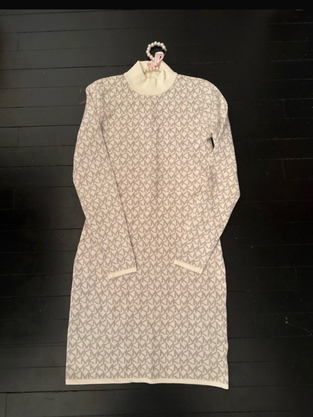 MICHAEL Michael Kors Cream & Light Taupe MK Logo Dress